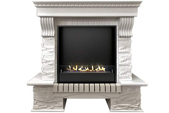 Биокамин в портале Firezo Pierre luxe Угловой белый сланец белый